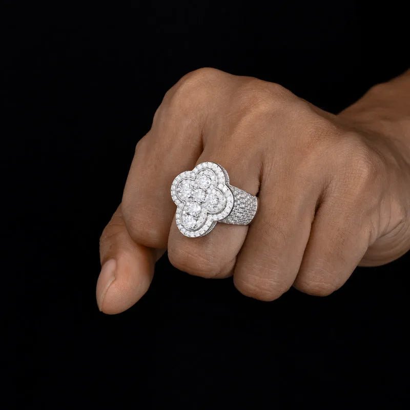 S925 VVS Moissanite Ice Plum Blossom Cross Ring - TONGSHOP / /