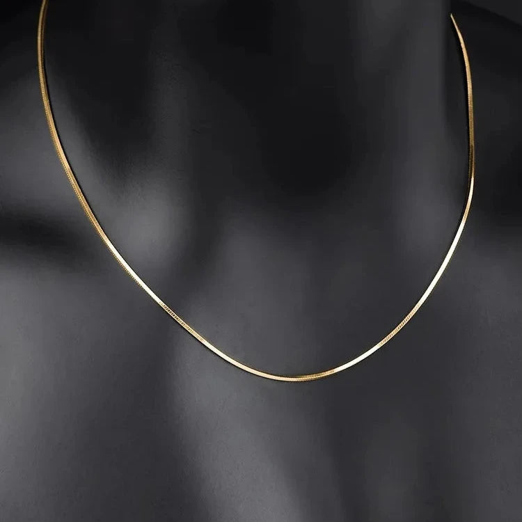 Snake Bone Chain Necklace in 24K Gold - 2mm