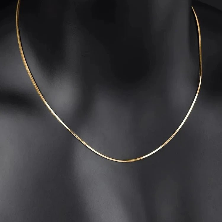 Snake Bone Chain Necklace in 24K Gold - 2mm - TONGSHOP / Color:White Gold /