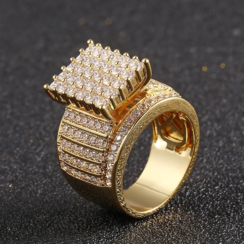 18K Gold Plated Hip Hop Square Ring - TONGSHOP / /
