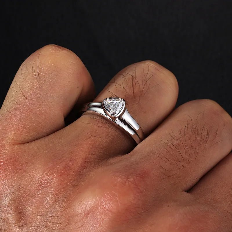 S925 VVS Moissanite Open Triangle Ring - TONGSHOP / /