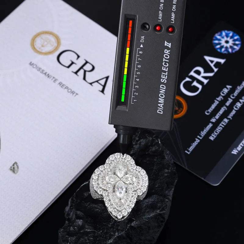 S925 VVS Moissanite Flower Shape Ring