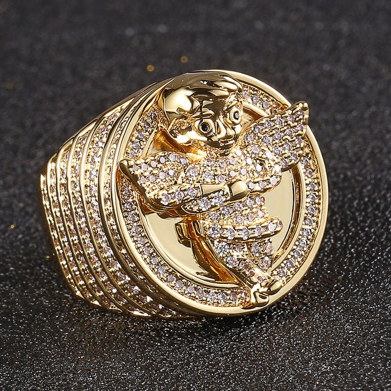 18K Gold Plated Little Angel Men's Ring - TONGSHOP / /