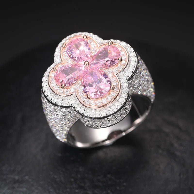 S925 VVS Moissanite Super Flash Diamond Pink Gold Ring - TONGSHOP