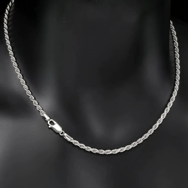 S925 Rope Chain White Gold - 1.7mm/2mm/3.3mm - TONGSHOP