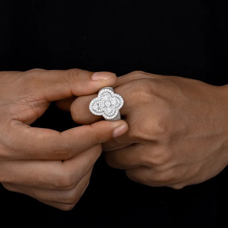 S925 VVS Moissanite Ice Plum Blossom Cross Ring - TONGSHOP / /