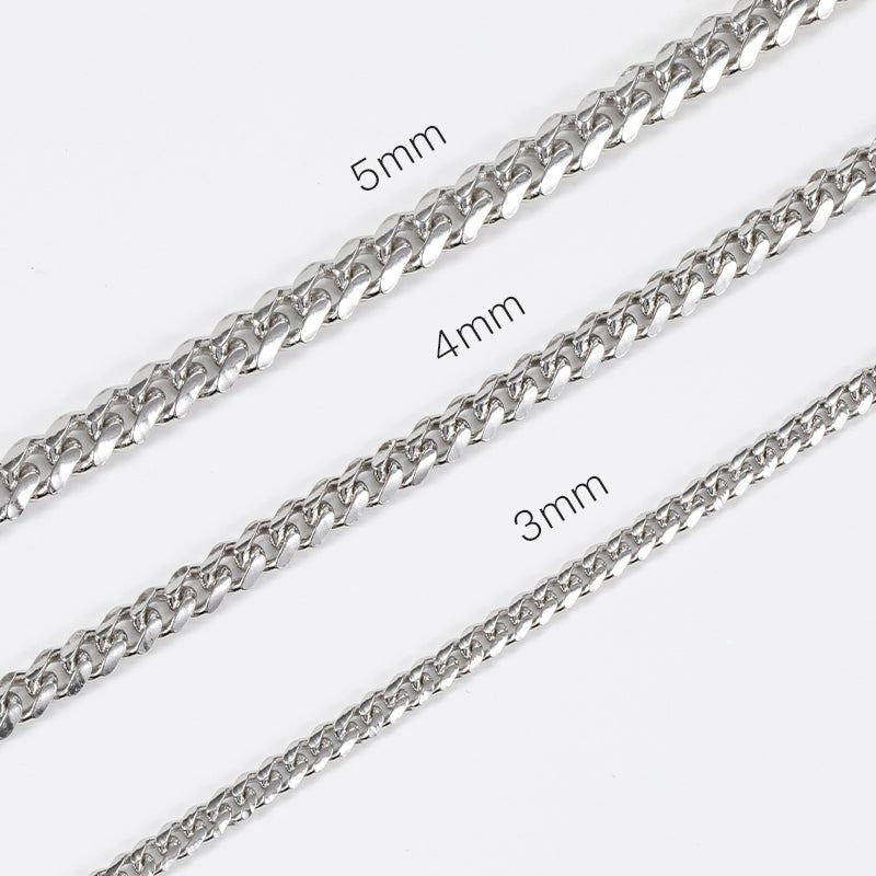 S925 Cuban Chain Necklace in White Gold - 3mm/4mm/5mm - TONGSHOP / /