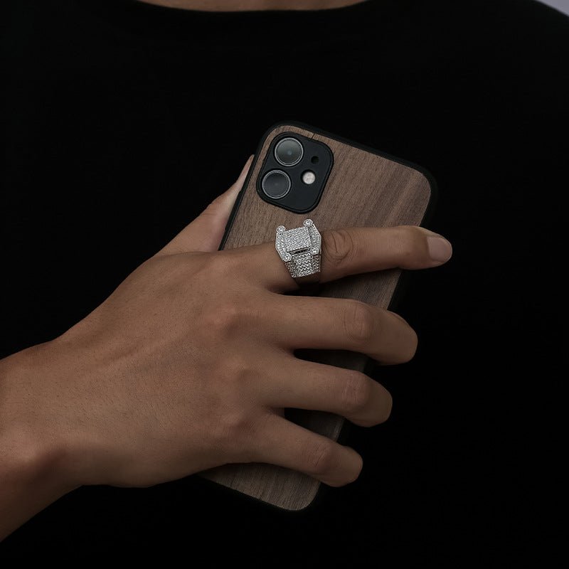 18K Gold Plated Men's Square Ring with Zirconia - TONGSHOP / /