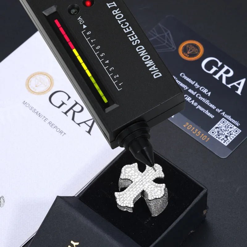 S925 VVS Moissanite Cross T Square Ice Ring - TONGSHOP / /