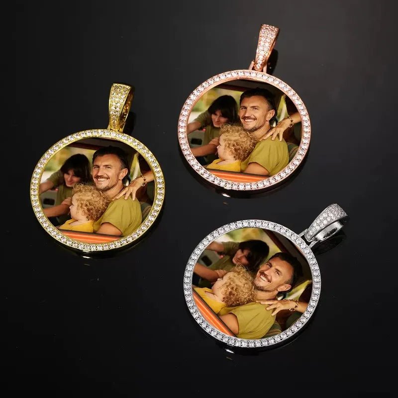 Photo Custom Round Pendant in White Gold - 45mm - TONGSHOP / Color:White Gold / Length:16 / Length:18