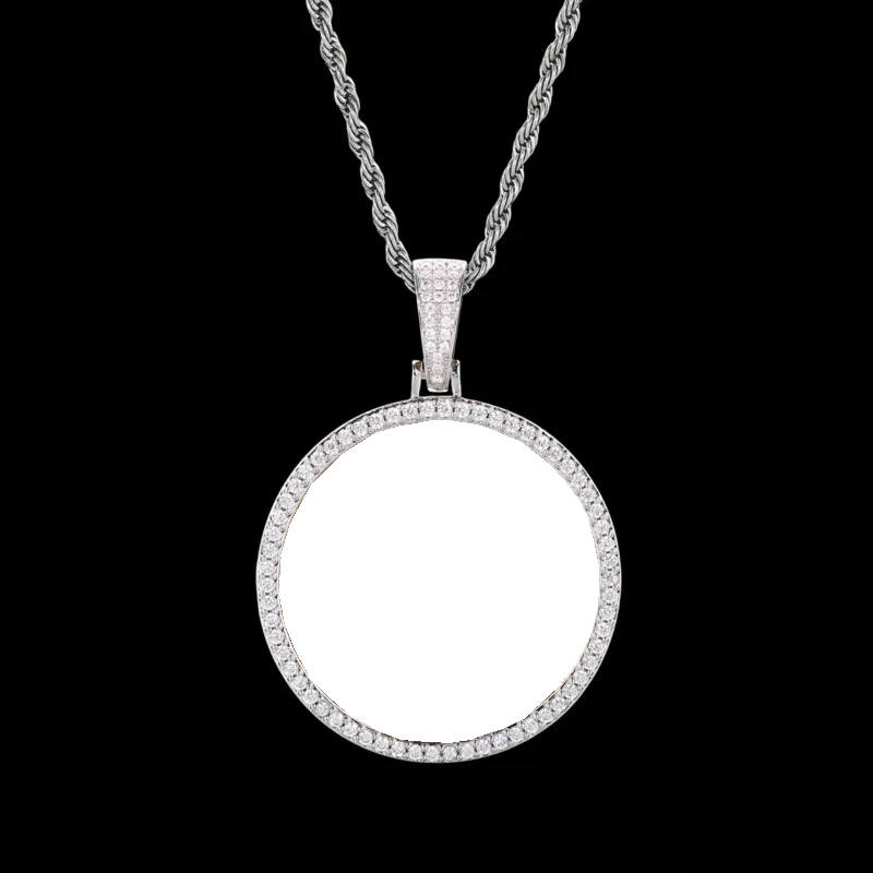 Photo Custom Round Pendant in White Gold - 45mm