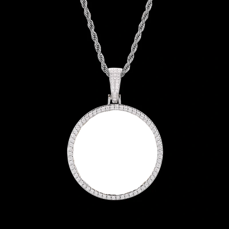 Photo Custom Round Pendant in White Gold - 45mm - TONGSHOP / Color:White Gold / Length:16 / Length:18