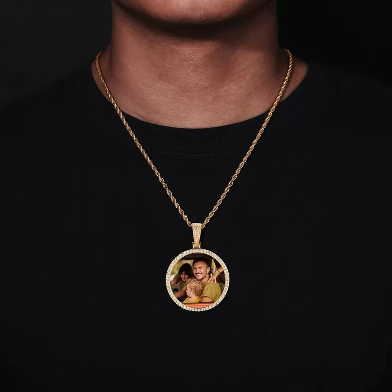 Photo Custom Round Pendant in White Gold - 45mm