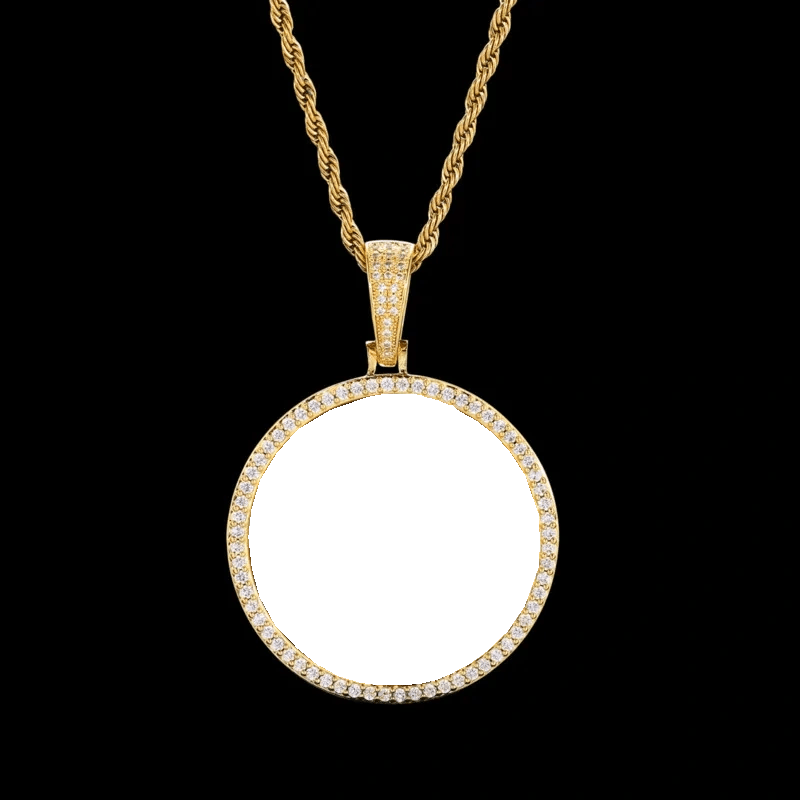 Photo Custom Round Pendant in Yellow Gold - 45mm - TONGSHOP / Color:White Gold / Length:16 / Length:18