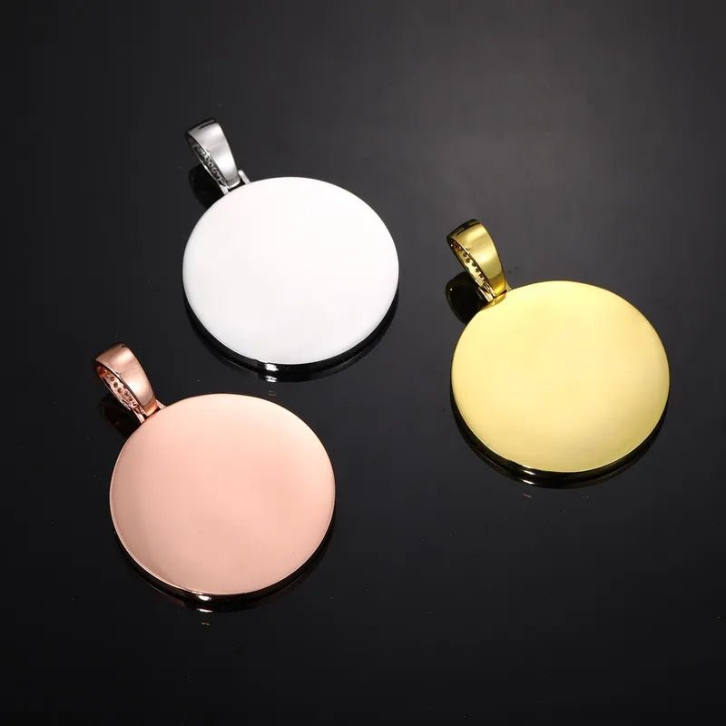 Photo Custom Round Pendant in Yellow Gold - 45mm - TONGSHOP / Color:White Gold / Length:16 / Length:18