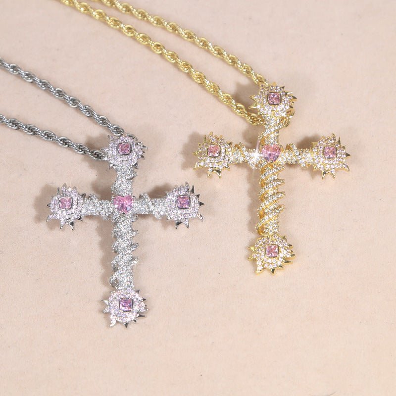 Pink Heart Cross Pendant - TONGSHOP / Color:Yellow Gold / filter - type - pendant