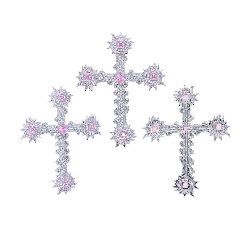 Pink Heart Cross Pendant - TONGSHOP / Color:Yellow Gold / filter - type - pendant