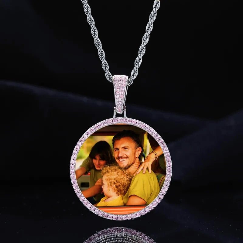 Purple & Pink Diamond Round Pendant - 45mm - TONGSHOP / Color:White Gold / Length:16 / Length:18