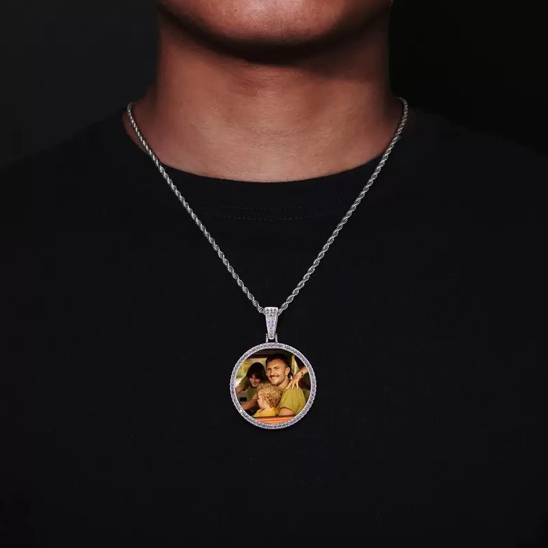 Purple & Pink Diamond Round Pendant - 45mm - TONGSHOP / Color:White Gold / Length:16 / Length:18