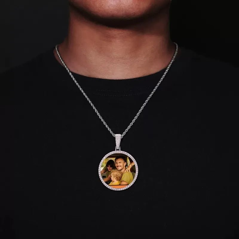 Purple & Pink Diamond Round Pendant - 45mm - TONGSHOP / Color:White Gold / Length:16 / Length:18