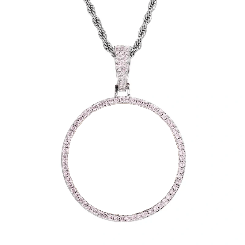 Purple & Pink Diamond Round Pendant - 45mm - TONGSHOP / Color:White Gold / Length:16 / Length:18