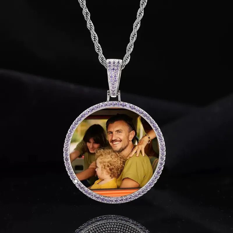 Purple & Pink Diamond Round Pendant - 45mm - TONGSHOP / Color:White Gold / Length:16 / Length:18