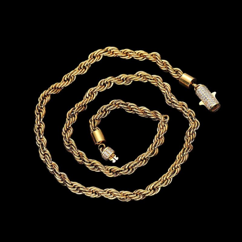 Rope Chain Iced Clasp in White Gold - 6mm - TONGSHOP / Length:16 / Length:18