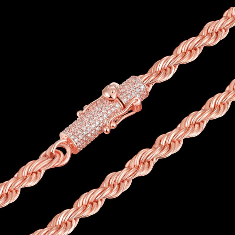Moissanite Rope Chain Iced Clasp in Rose Gold - 6mm - TONGSHOP / Length:16 / Length:18