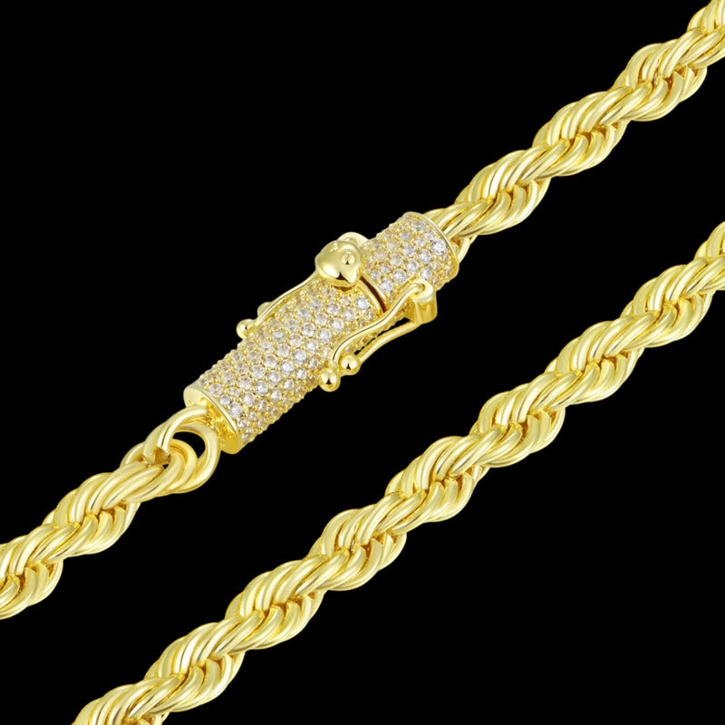 Moissanite Rope Chain Iced Clasp in Yellow Gold - 6mm