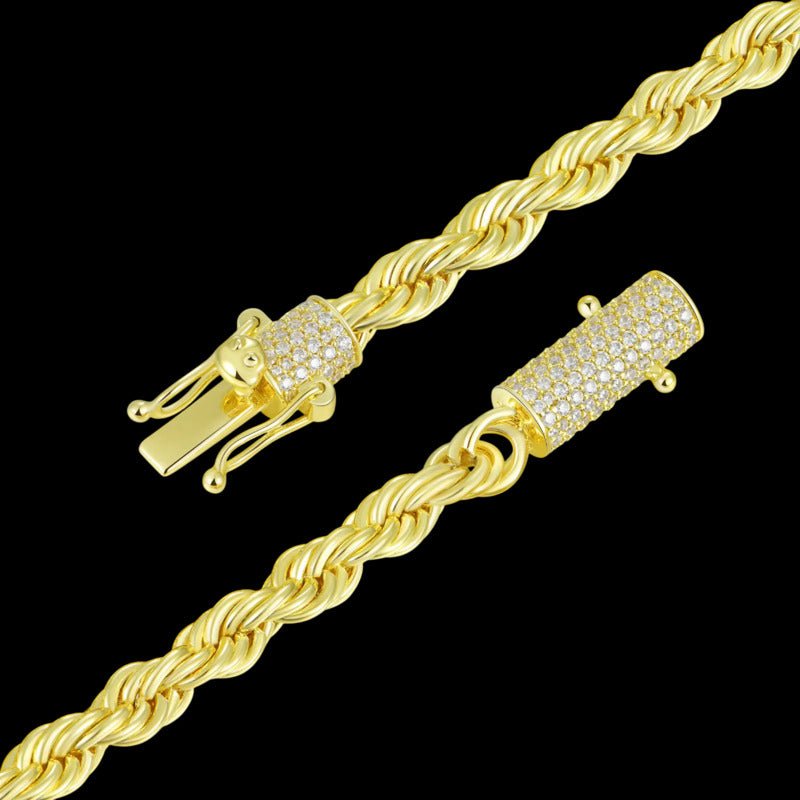 Moissanite Rope Chain Iced Clasp in Yellow Gold - 6mm - TONGSHOP / Length:16 / Length:18