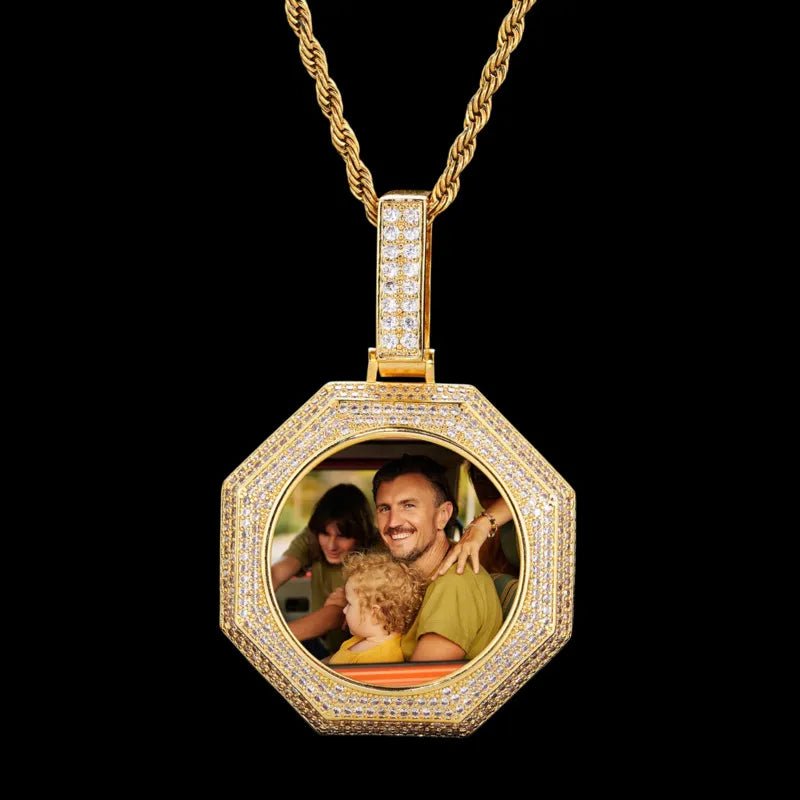 Rose Gold Custom Photo Bagua Pendant - 42mm - TONGSHOP / Color:White Gold / Length:16 / Length:18