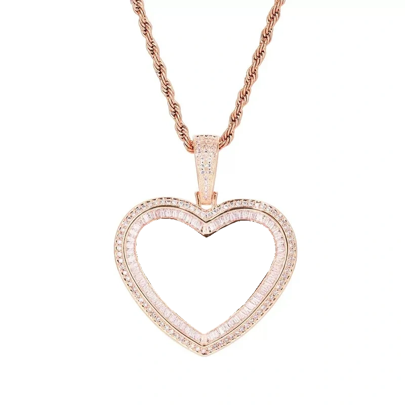 Rose Gold Custom Photo Heart T-Shaped Diamond Pendant - 42mm
