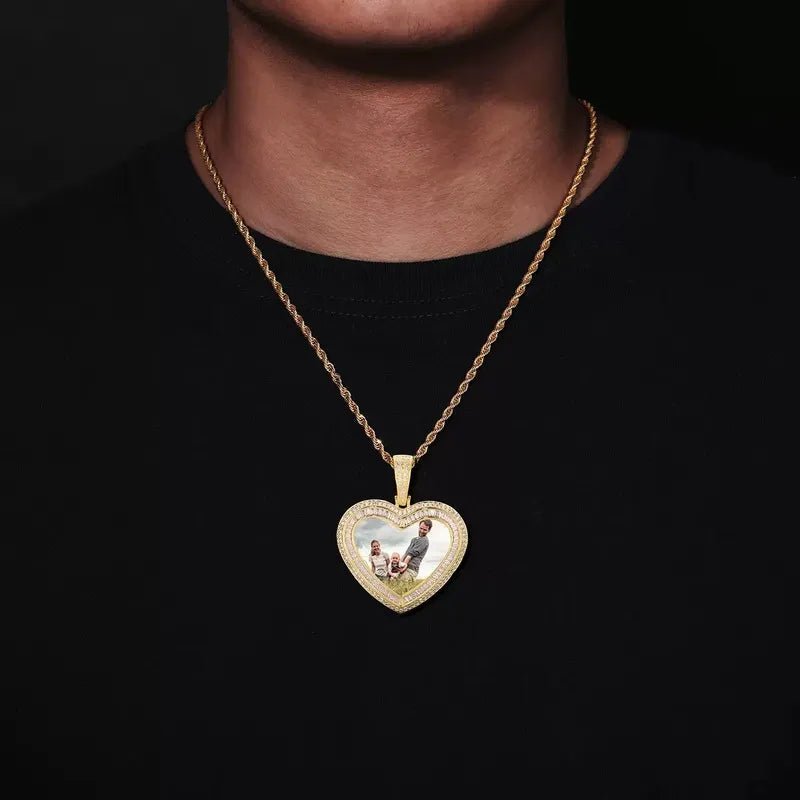 Rose Gold Custom Photo Heart T - Shaped Diamond Pendant - 42mm - TONGSHOP / Length:16 / Length:18