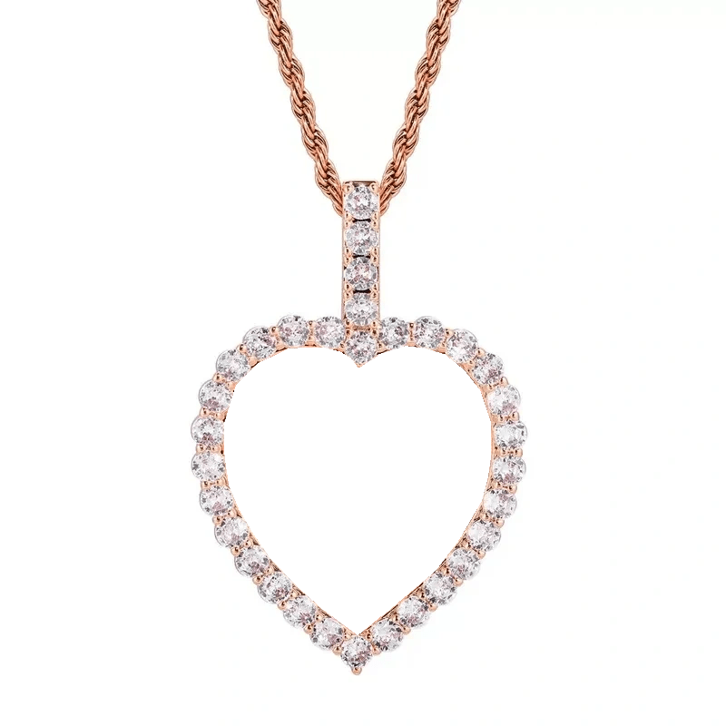 Rose Gold Custom Photo Micro - Inlaid Heart Pendant - 40mm - TONGSHOP / Length:16 / Length:18