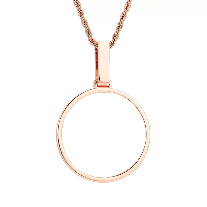 Rose Gold Custom Photo Polished Round Pendant - 45mm - TONGSHOP / Color:White Gold / Length:16 / Length:18
