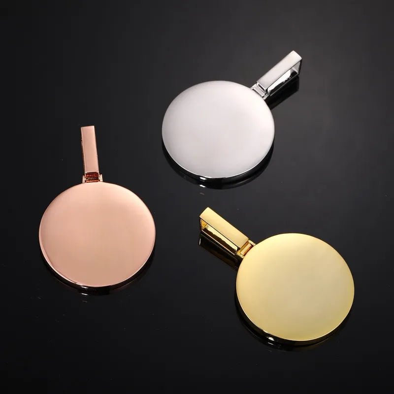 Rose Gold Custom Photo Polished Round Pendant - 45mm - TONGSHOP / Color:White Gold / Length:16 / Length:18