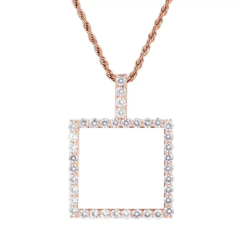 Rose Gold Custom Photo Square Pendant - 40mm