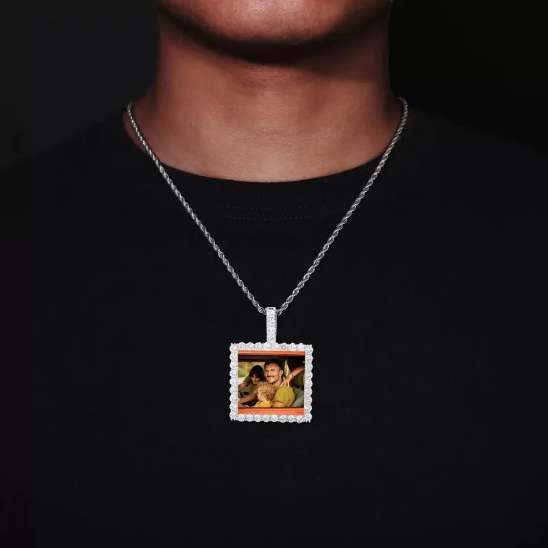 Rose Gold Custom Photo Square Pendant - 40mm - TONGSHOP / Color:White Gold / Length:16 / Length:18