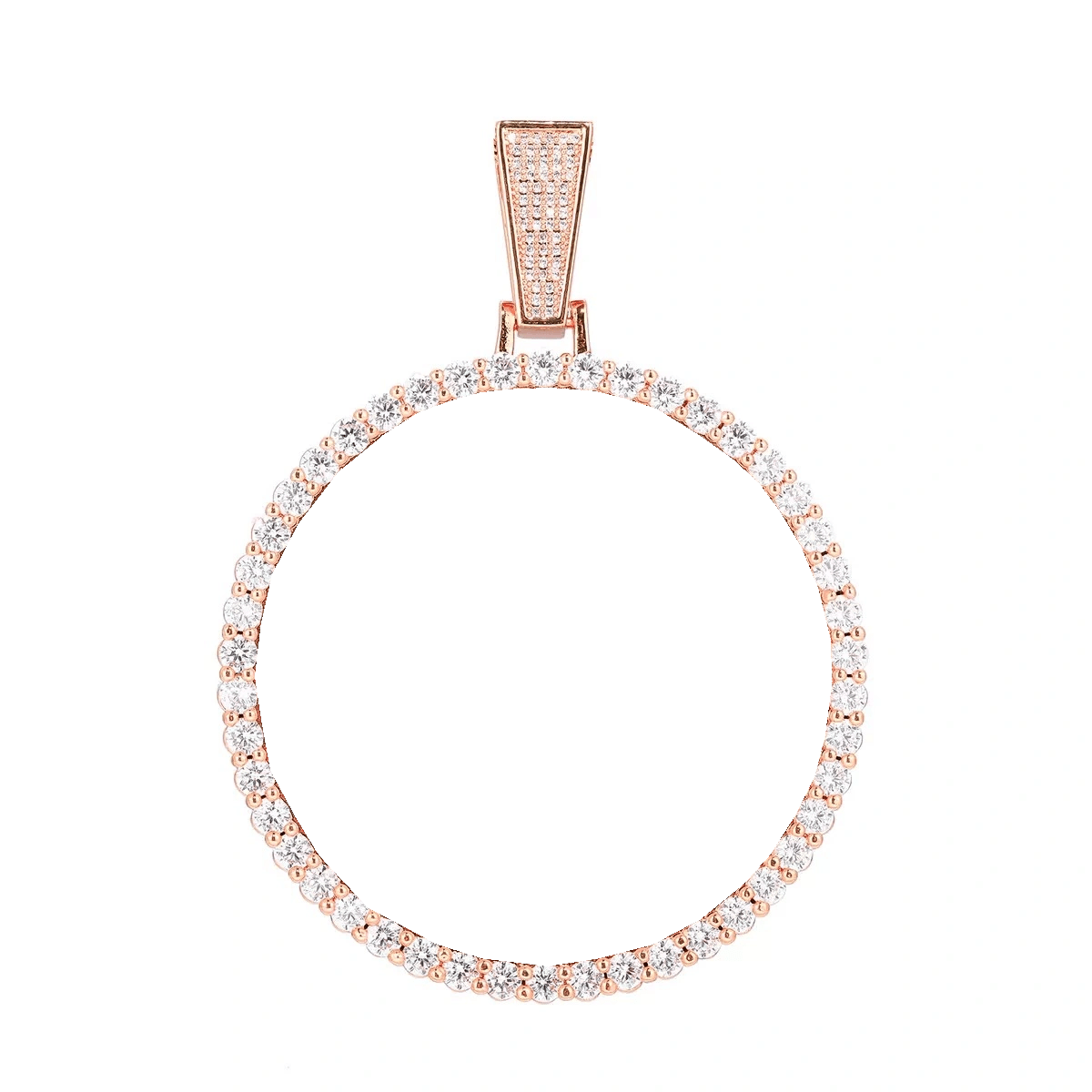 Rose Gold Large 3D Custom Photo Micro - Inlaid Round Pendant - 70mm - TONGSHOP / Color:White Gold / Length:16 / Length:18
