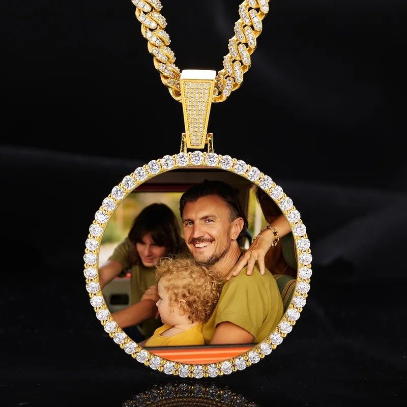 Rose Gold Large 3D Custom Photo Micro - Inlaid Round Pendant - 70mm - TONGSHOP / Color:White Gold / Length:16 / Length:18