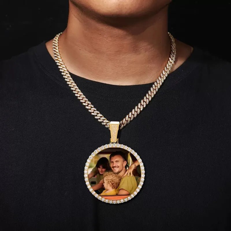 Rose Gold Large 3D Custom Photo Micro - Inlaid Round Pendant - 70mm - TONGSHOP / Color:White Gold / Length:16 / Length:18