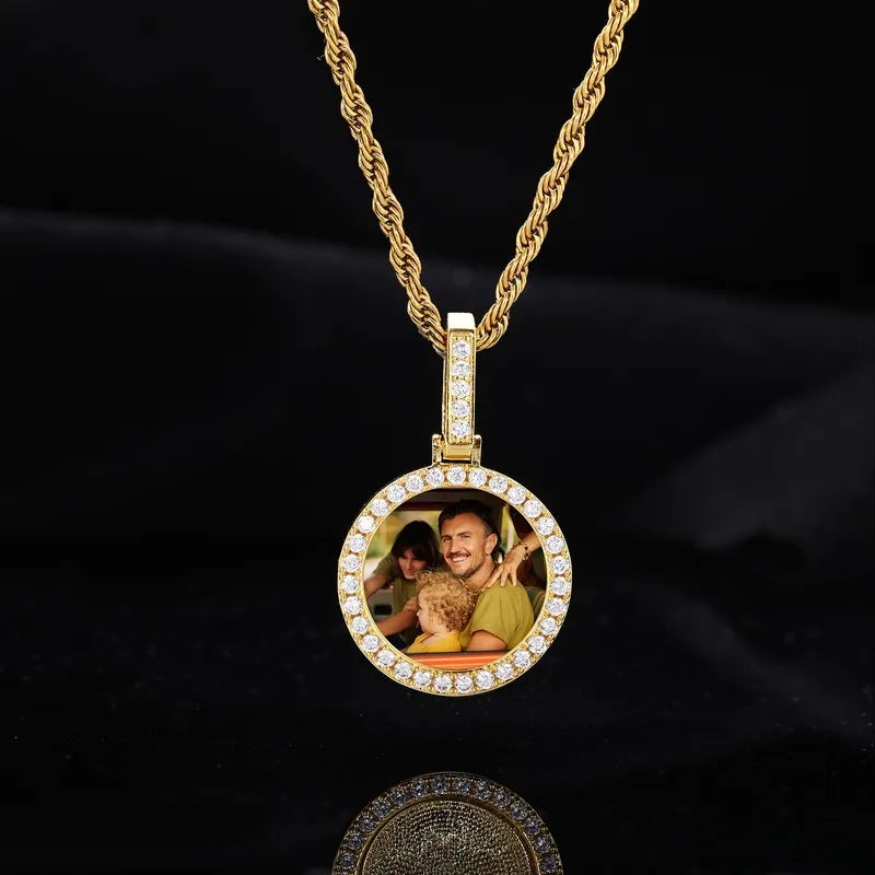 Rose Gold Small Custom Photo Micro-Set Round Pendant - 25mm