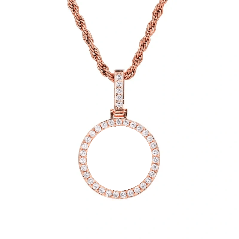 Rose Gold Small Custom Photo Micro - Set Round Pendant - 25mm - TONGSHOP / Color:White Gold / Length:16 / Length:18