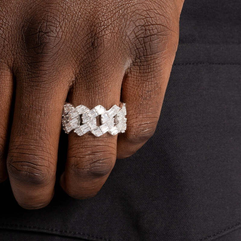 S925 Baguette Cuban Ring In White Gold - TONGSHOP / s925 / Size:10