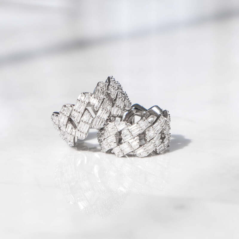 S925 Baguette Cuban Ring In White Gold - TONGSHOP / s925 / Size:10