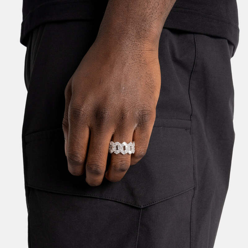 S925 Baguette Cuban Ring In White Gold - TONGSHOP / s925 / Size:10