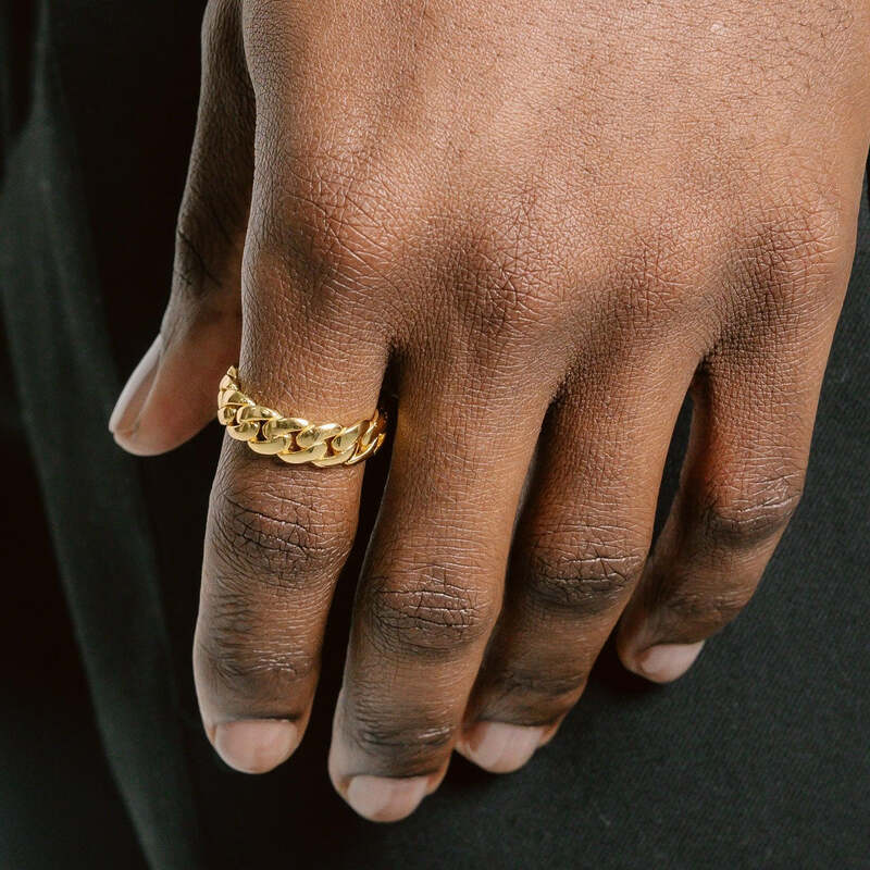 S925 Cuban Link Ring in 18k Gold - 7mm - TONGSHOP / 18k Gold Plated / Color:Yellow Gold