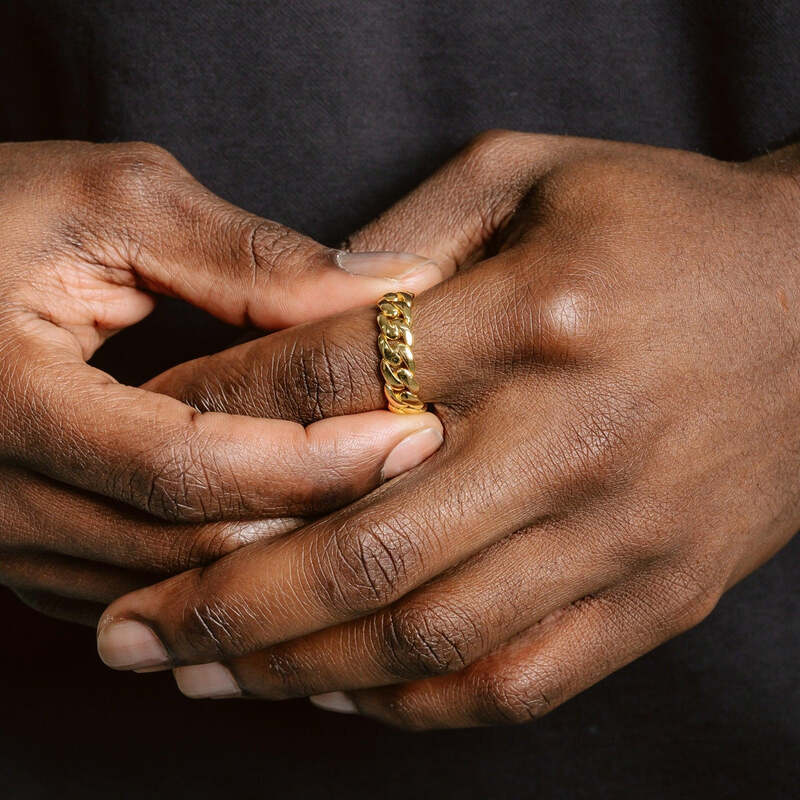 S925 Cuban Link Ring in 18k Gold - 7mm - TONGSHOP / 18k Gold Plated / Color:Yellow Gold