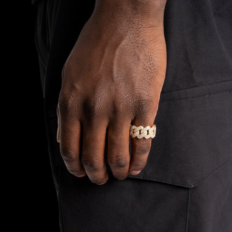 S925 Prong Cuban Ring In Yellow Gold - 14mm - TONGSHOP / Size:6 / Size:7