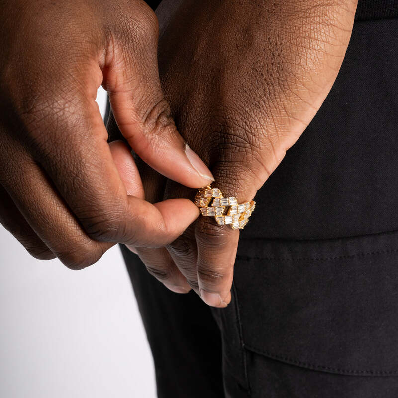 S925 Baguette Cuban Ring In 18K Gold - TONGSHOP / Material:18k Gold Plated / s925